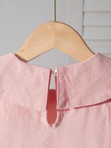 SHEIN Baby Girls' Cute Butterfly Collar Matching White Chiffon Hem Pink Dress, Suitable For Everyday Cute & Elegant Outfit - Multicolor - View 5