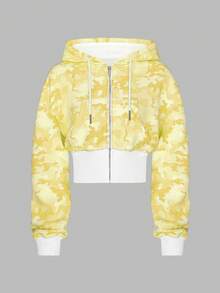 Rovax Fitted Cropped Raglan Hoodie Top + Side Pocket Shorts Set - Yellow - View 4