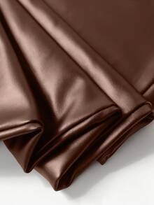 GlowEve CURVE 大码女式弹力PU皮革锥形裤，时尚简约 - 棕色 - 查看 5