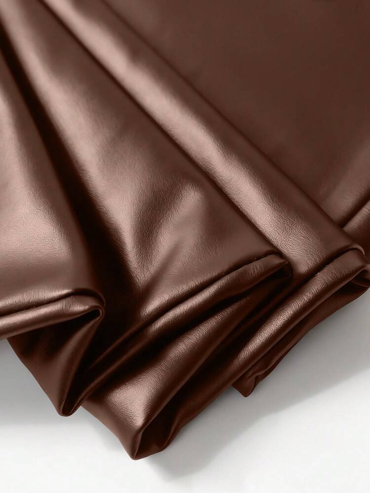 GlowEve CURVE Quần ống côn da PU co giãn cỡ lớn cho nữ, thời trang và tối giản - màu nâu - Xem 5