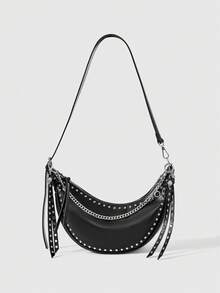 ROMWE Grunge Punk Women's Fashionable And Versatile Shoulder Bag, Suitable For Daily Commute, Travel, Shopping, And Casual Outings - Black - View 1