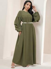 Veilorie 女士休闲纯色宽松连衣裙 - 軍綠色 - 查看 5
