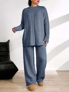 EURMUSE Ladies' Plain And Simple Daily Style Belt And Woolen 2pcs/Set - Blue - View 10