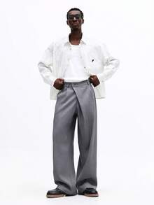 SUMWON Pantalones de vestir de corte relajado premium para oficina, trabajo, eventos formales y ocasiones profesionales. Pantalones de pierna ancha con detalle de frente plisado. - Gris - Ver 4