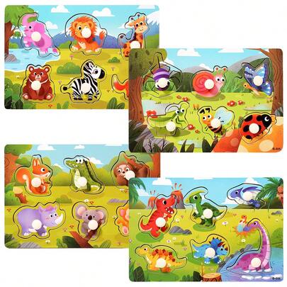 Zazumi Đồ chơi xếp hình bằng gỗ hình động vật cho bé 3 tuổi, bé gái, bé trai, đồ chơi giáo dục mầm non, quà tặng giúp bé phát triển kỹ năng nhận biết màu sắc và hình dạng.