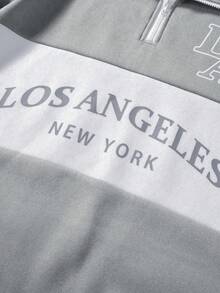 Manfinity Campus Court Men's Letter Graphic Quarter Zip Thermal Lined Sweatshirt, Fall/Winter, Long Sleeve Top - Multicolor - View 6