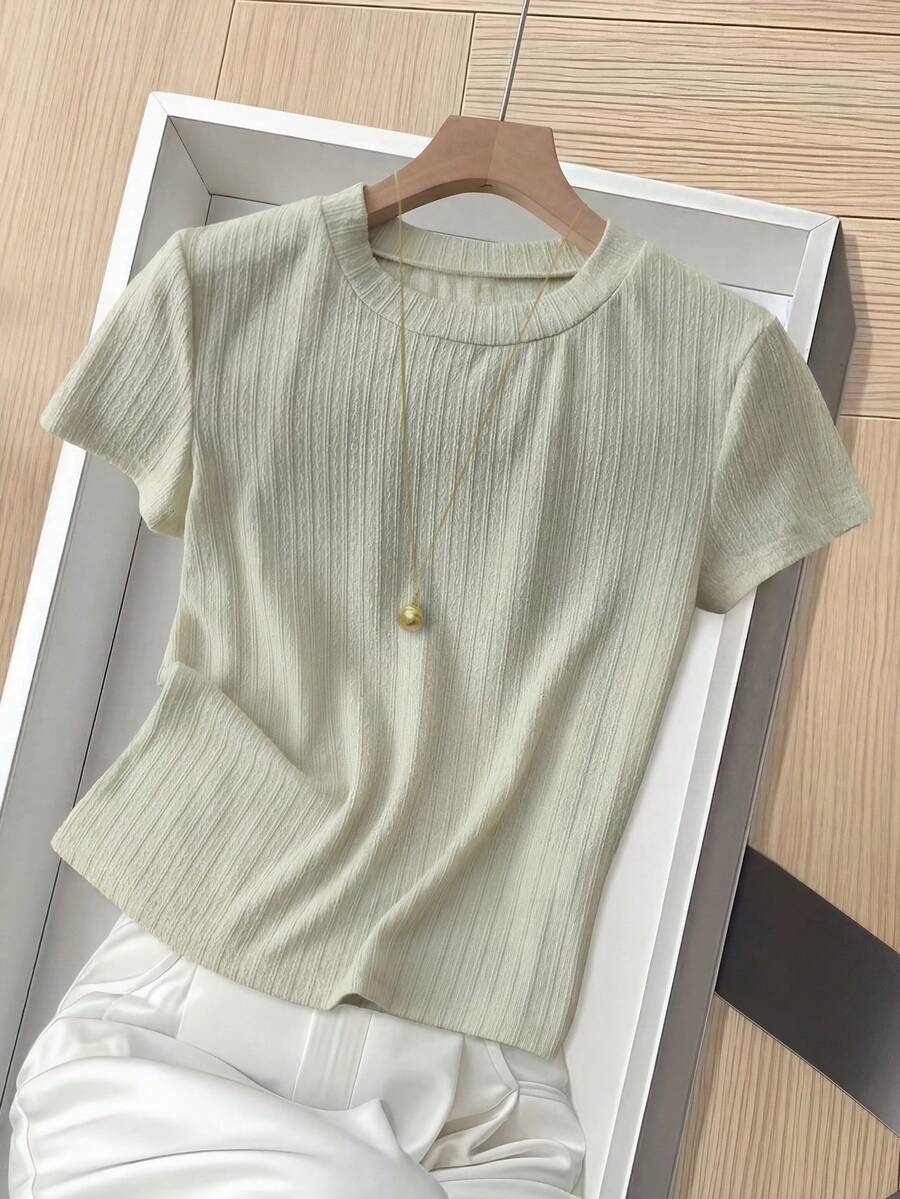 GlowEve New Unique Textured Round Neck Stylish Design Women T-Shirt - Mint Green - View 1