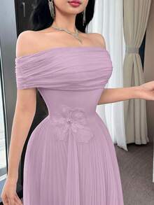 Feyla Women's Elegant Off Shoulder Pleated Short Dress, Suitable For Commuting - Mauve Purple - View 6