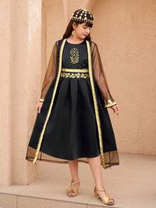Sparklyn رمضان
عباياتabaya
جلابياتjalabiya
جلابيه 
الملابس التقليدية العربية,Tween Girls Elegant Party Mesh Jacket & Dress Set, Kids Dresses For Girls Black, Modest Dress For Girls, Kids Black Abaya, Kids Arabic Dress - Black - View 7