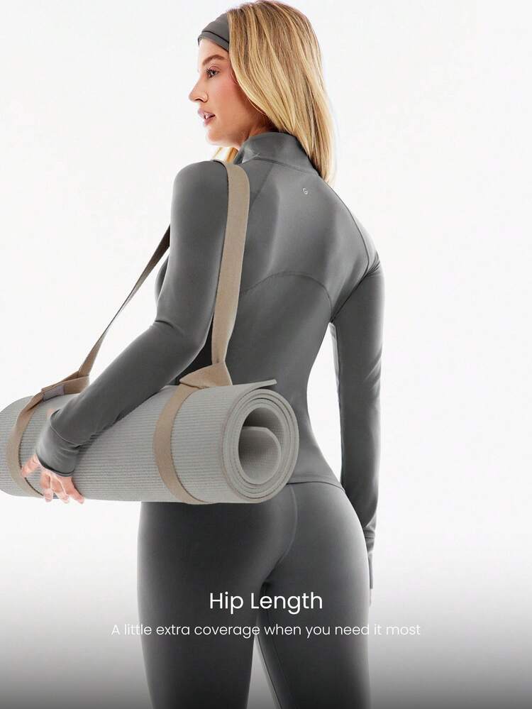 FeatherFit™ Slim-It Streamline Performance Secure Pockets Zip Up Long Sleeve Jacket Low Impact Yoga Pilates Daily Spring Summer