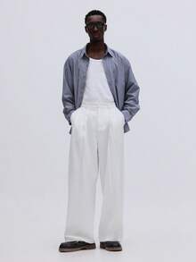 SUMWON 男士正装商务阔腿西裤，适合办公室、婚礼等场合，专业正装裤，带侧袋，经典修身剪裁，素色 - 白色 - 查看 4