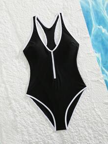 Swim SPRTY 1 pieza Traje de baño deportivo de una sola pieza con diseño de cordón para mujer - Blanco y Negro - Ver 13