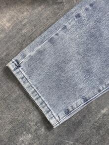 Tween Girls' Casual Fashionable Simple Versatile Blue Washed Tapered Jeans - Blue - View 5