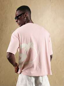SUMWON Oversized Regular Fit T-Shirt With Large Logo Print Short Sleeve Crewneck Casual Cotton Streetwear Summer Essential - Pink - View 2
