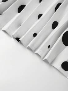 Linhara 大码女式波点褶裥拼接黑色时尚中长裙 - 黑與白 - 查看 5