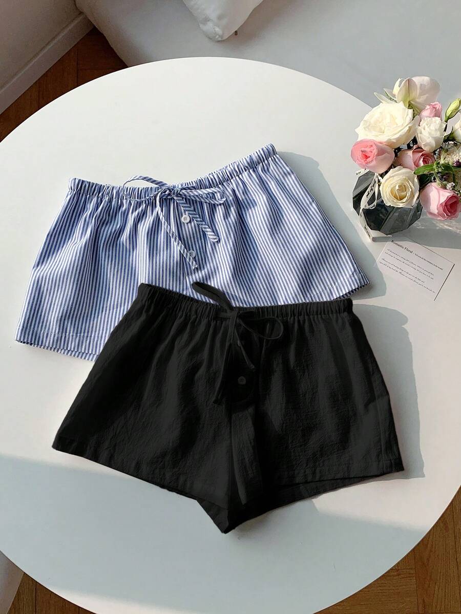 Comfortcana 2pcs Women's New Linen Striped Shorts - Multicolor - View 1