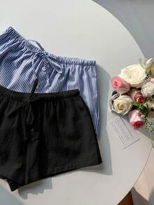Comfortcana 2pcs Women's New Linen Striped Shorts - Multicolor - View 7
