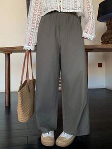 FRIFUL Women's Solid Color Side Pocket Straight Leg Casual Loose Fit Pants, Versatile For Autumn/Winter - Green - View 3