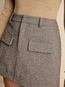 Poéselle Women's Fashion Casual Faux Pocket Mini Skirt - Coffee Brown - View 4