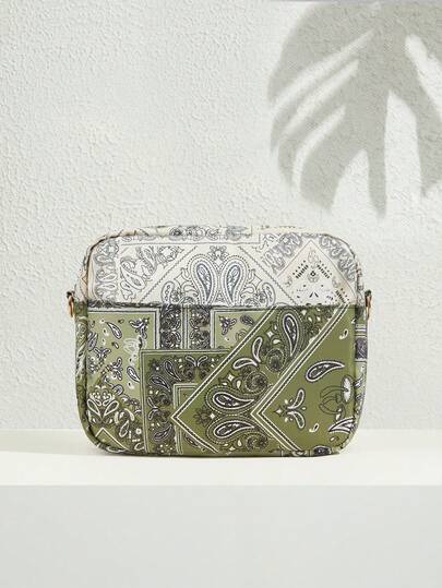 SHECARRY Damväska med paisleymönster och kontrastfärgat lappmönster