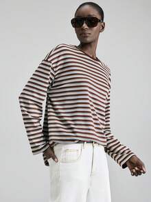 Ontre 2026SS New Spring/Summer Striped Long Sleeve Round Neck Top, Loose Fit, Business Casual Commuter Wear - Coffee Brown - View 5