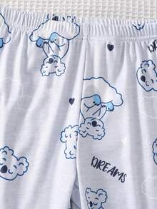 2pcs Girls Cute Cartoon Cloud & Koala Print Long Sleeve Tight Pajama Set - Grey - View 3