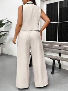 SHEIN Frenchy Bộ vest và quần không tay phối màu tương phản dành cho nữ cỡ lớn - Nhiều màu - Xem 2