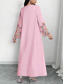 SHEIN Najma Women's Colorful Vine Pattern Digital Print V-Neck Long Sleeve Elegant Arabic Maxi Dress, Spring/Autumn - Multicolor - View 2