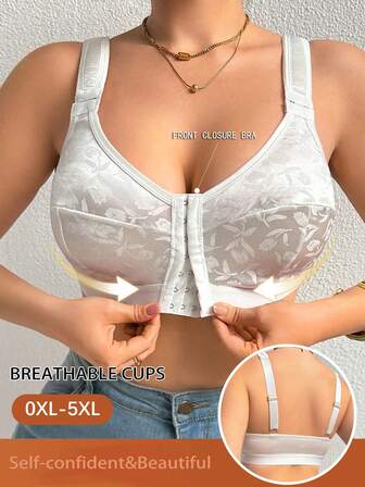 DesireSculpt 1件加大码女士优雅纯色提花前扣内衣