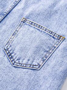 Tween Boys Denimly Boys' Fashionable Street Camo Washed Denim Bib Overalls With Multiple Pockets Jean Overalls Denim Overalls - Light Wash - View 7