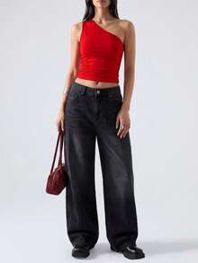 LYSMO Women's Y2K Solid Color Sleeveless Cropped Fitted Fashionable Camisole - Red - View 5