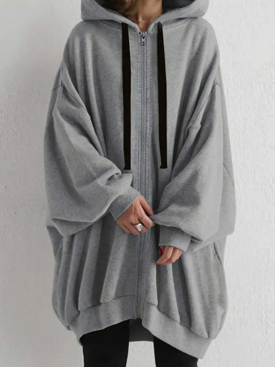 INAWLY Plus Size Women Casual Dropped Shoulder Long Sleeve Zip-Up Loose Sweatshirt - Multicolor - View 1