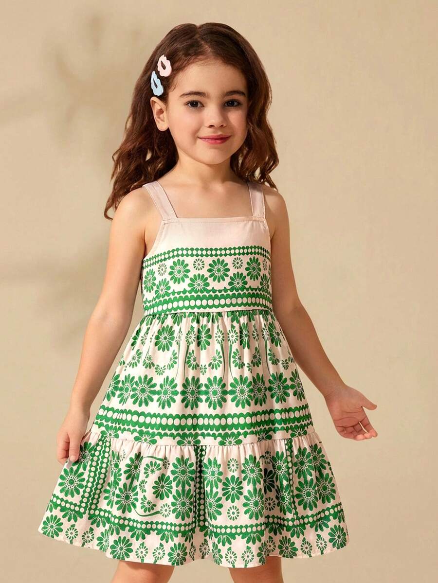Travachic KIDS Young Girl Floral Print Ruffle Hem Bohemian Style Summer Dress - Multicolor - View 1