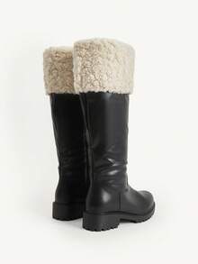 CUCCOO CHICEST Women's Patchwork Faux Fur Lined Tall Casual Boots Valentine's Day - Black - View 10