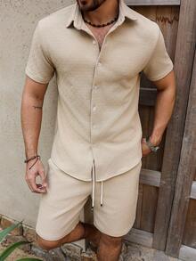 Manfinity RSRT 男士纯色短袖衬衫和短裤套装