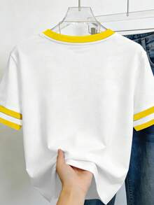 DrmWander Women's Lemon Print Round Neck Tee, Casual Short Sleeve Crew Neck T-Shirt For Daily Wear, Ladies Clothes For All Seasons, Top - Multicolor - View 2