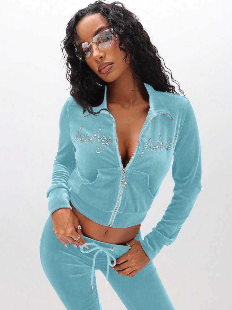BABYPHAT Sweat-shirt-shirt zippé en velours avec logo orné de strass