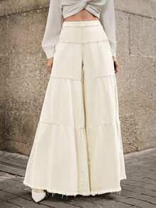 SHEIN SXY Fashionable Commuter Casual Washed Wide-Leg Jeans - White - View 12