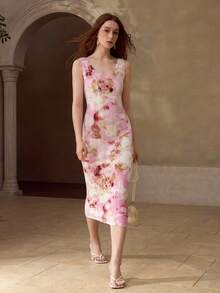 MOTF PREMIUM TEXTURED KNIT PRINT ELEGANT DRESS - Multicolor - View 1