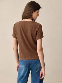 BizChic 女士纯色不规则领镂空金属装饰修身长袖休闲办公上衣、商务休闲上衣、派对装、优雅夏季衬衫