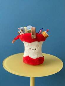 Joivida 1个红色苹果铅笔盒，高性价比可立式设计化妆包，可爱文具收纳包，适用于文具和化妆工具