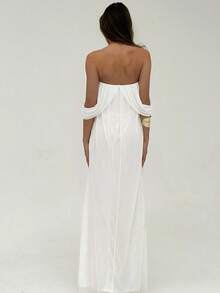 Aloruh Women's Elegant Off-Shoulder Flowy Loose White Dress ,Summer Dress - White - View 3
