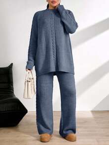 EURMUSE Ladies' Plain And Simple Daily Style Belt And Woolen 2pcs/Set - Blue - View 6