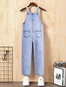 Tween Boys Denimly Boys' Fashionable Street Camo Washed Denim Bib Overalls With Multiple Pockets Jean Overalls Denim Overalls - Light Wash - View 2