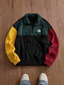 SWAVVY Men's Patchwork Fleece Sweatshirt, Autumn/Winter - Black - View 1