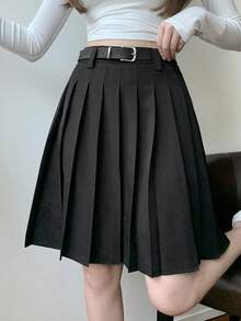 DAZY Women's Pleated Korean Style Casual Versatile Mini Skirt - Black - View 6