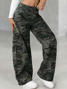 INAWLY Camouflage Loose Wide-Leg Women Pants - Multicolor - View 4