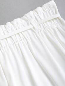 Sweetra Women's French Minimalist Casual High Waist Pleated Loose Flowy Wide Leg Straight Pants, Spring/Summer, White Pants,Casual Women Outfits White Linen Pants Set White Beach Pants - White - View 3