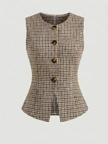 Chiquease Bộ áo blazer và quần không tay kẻ caro cổ điển đang thịnh hành năm 2026 - Thiết kế cạp cao, có cúc cài, thanh lịch và đa năng, phù hợp cho công sở hoặc kỳ nghỉ. - Nhiều màu - Xem 5