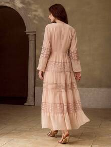 MOTF PREMIUM WOMEN'S ELEGANT ROMANTIC LACE PATCHWORK DRESS, SUITABLE FOR SPRING/SUMMER DATES - Dusty Pink - View 4